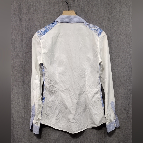 Etro Paisley Button Shirt Womens 42 Made in Italy Blue White Artsy Retro 90s Y2K - Picture 5 of 7